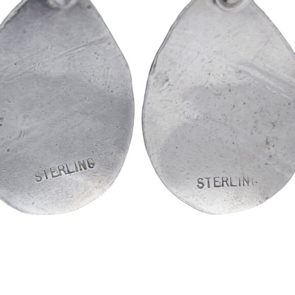 Vintage Sterling Silver 925 Textured Teardrop Dangle Earrings - Picture 4 of 6